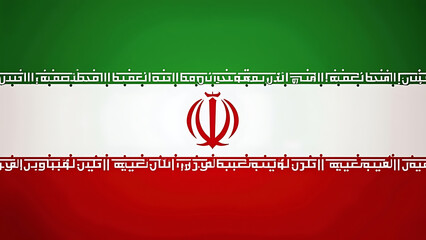 Iranian Flag Illustration: Green, White, and Red with Islamic Republic Emblem and Decorative Script
