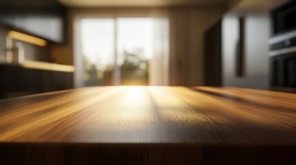 Minimalist Kitchen with Wooden Table and Sunlight