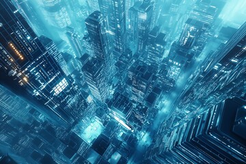 Futuristic Cityscape at Night, Technological Metropolis