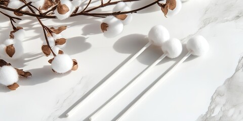 Ear cleaning tool for effective personal care of the ears. Cotton buds designed for makeup application and ear hygiene, displayed on a clean white background. Perfect for personal care routines.