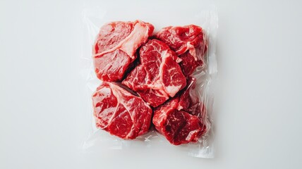 Obraz premium Fresh Frozen Meat Steaks in Vacuum Packaging Food Photography
