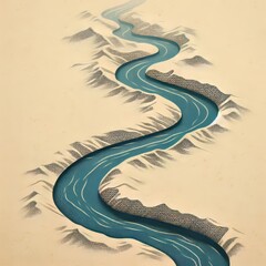 River Flow A single winding blue line flowing across a textured