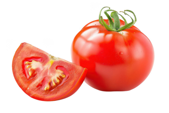 Fresh Tomato Slice Shows Vibrant Red Interior and Seeds, Healthy Ingredient Concept.