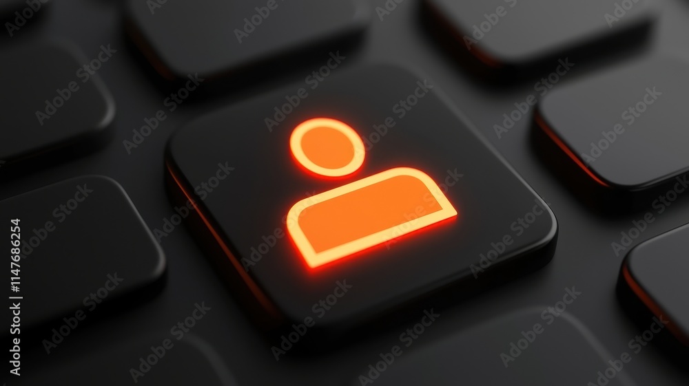 Poster glowing user icon on dark keyboard digital identity network online profile 3d render