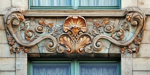 Art Nouveau architecture element beautifully adorns the wall, showcasing intricate designs and artistic flair that epitomize the unique beauty of Art Nouveau architecture elements.