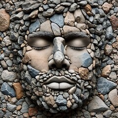 Rocky Face A person s face made entirely of rocks with a stone n