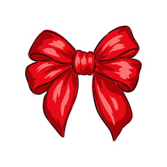 Hand drawn red bow with a glossy finish and detailed folds designed for decorations and gifts
