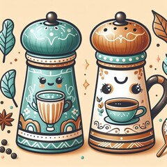Salt and Pepper Shakers Fun illustrated designs for kitchen tabl