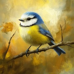 Cute Blue Tit bird on nature background.