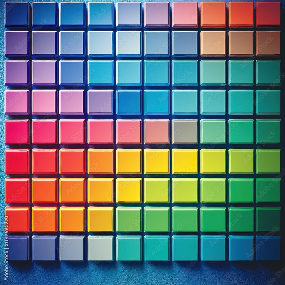 Poster a vibrant array of colored blocks arranged in a gradient, showcasing a range of hues from red to blu