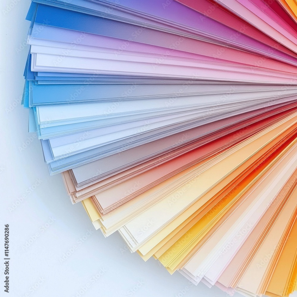 Poster a vibrant array of colored paper sheets fanned out, showcasing a gradient from blues to warm yellows