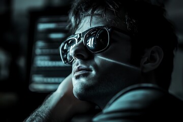 Stylish man in sunglasses, thoughtful expression. Concept of creativity, inspiration, and modern lifestyle.