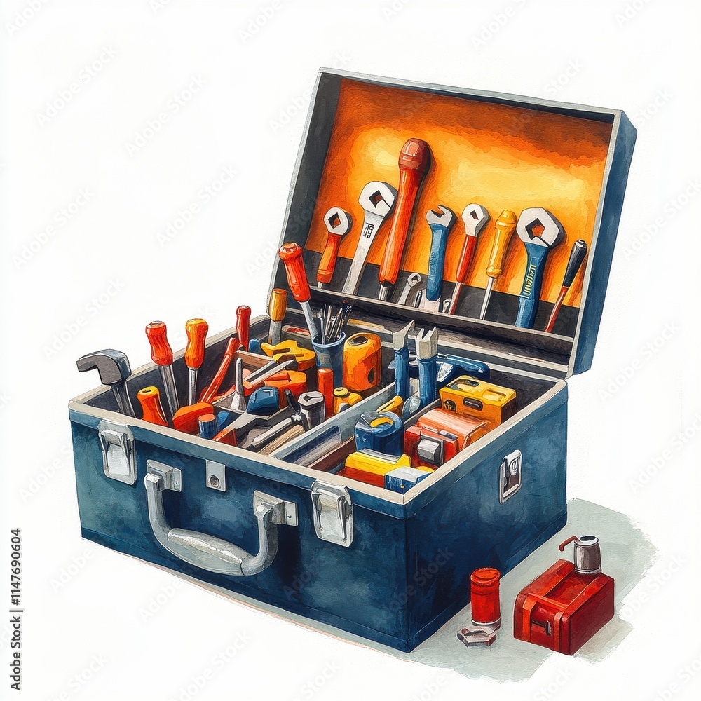 Poster a colorful toolbox filled with various hand tools, showcasing the essentials for any diy project.