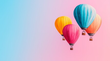 Obraz premium Colorful hot air balloons float against a pastel gradient background, evoking a sense of adventure and freedom.