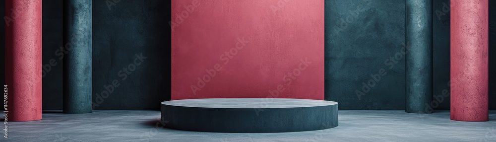 Poster elegant dark teal red podium 3d render product display abstract background