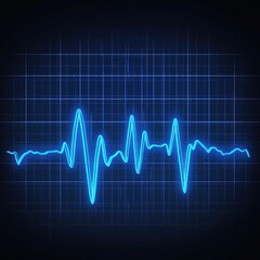 Naklejka premium A vibrant blue electrocardiogram waveform on a dark background, symbolizing health and vitality.