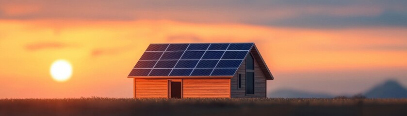 Fototapeta premium Sunset Solar House Sustainable Energy Eco Friendly Home Renewable Power