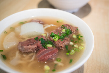 Taiwan beef noodle soup with clear broth