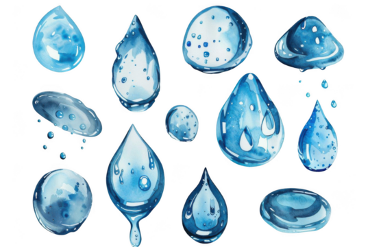 Water Droplets Form Various Shapes with Refreshing Purity Theme.
