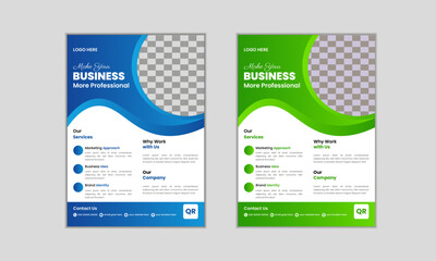 Creative Corporate Colourful Business Flyer Template Design set with blue and green colour, abstract business flyer, professional a4 leaflet design vector.