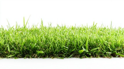Fototapeta premium A vibrant strip of fresh green grass isolated on a clean white background.