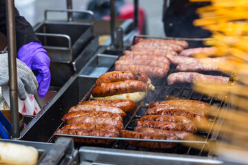 Delicious Taiwan sausage grilling on barbecue
