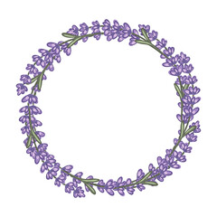 A delicate hand drawn circle features lavender sprigs artistically arranged for decoration.