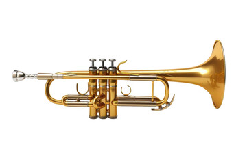 Obraz premium Golden Trumpet Shines Brightly Against Black Background with Musical Instrument Theme