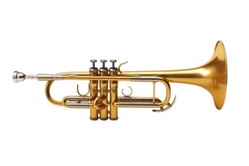 Golden Trumpet Shines Brightly Against Black Background with Musical Instrument Theme