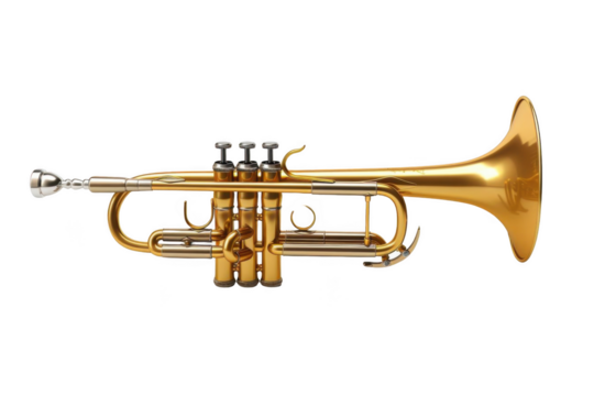 Golden Trumpet Shines Brightly Against Black Background with Musical Instrument Theme