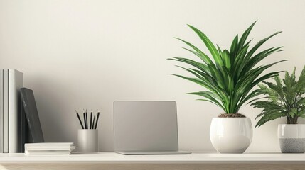 Dracaena on a shelf, adding green accents to a modern office setup 
