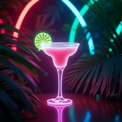 Neon Cocktails with Lime Garnish in Tropical Setting