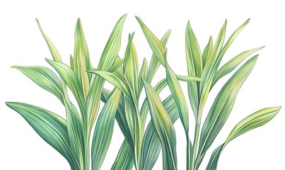 Upward green plant with striped leaves.