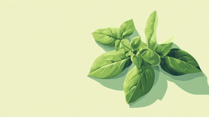 Fresh Green Basil Leaves on Pale Green Background, Copy Space