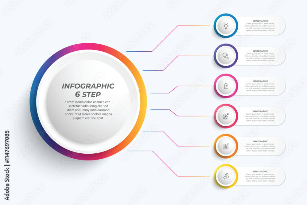 Poster vector infographic label design with circle infographic template design and 4-5-6 options or steps. 