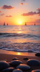 A tranquil ocean scene at sunset