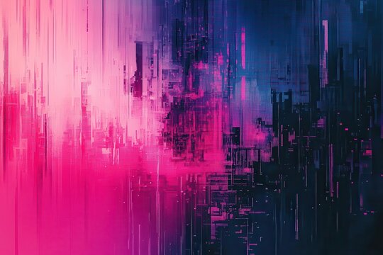 Abstract Digital Glitch Background with Pink and Blue Tones - Powered by Adobe