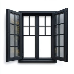 Obraz premium A stylish black window with open frames, offering a view of the outdoors and allowing natural light to enter.