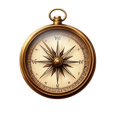 Vintage compass isolated on transparent background with detailed design.