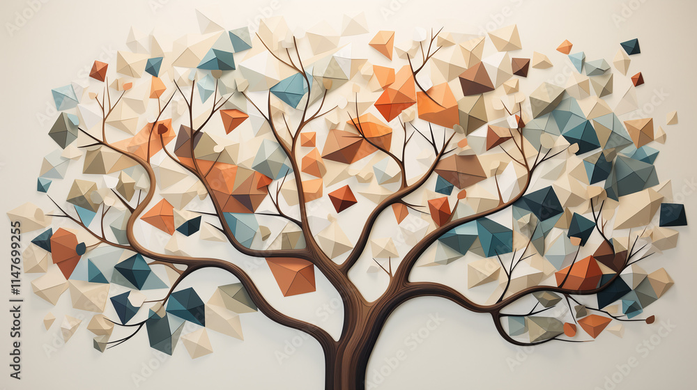 Aufkleber stylized geometric tree print with colorful abstract leaves and branches