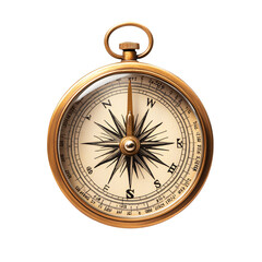 Vintage compass isolated on transparent background with detailed design.