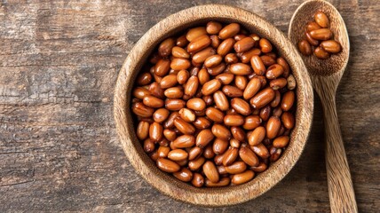 Fototapeta premium Roasted Pine Nuts in Wooden Bowl Healthy Snack Gourmet Food