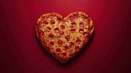 Fototapeta premium Heart shaped pepperoni pizza served on color background,Set of Valentine day,love and romantic banner,dating couple,dinner holiday meal concept,Romantic wedding.
