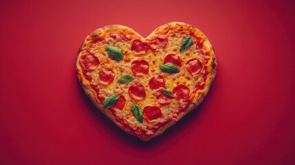 Fototapeta premium Heart shaped pepperoni pizza served on color background,Set of Valentine day,love and romantic banner,dating couple,dinner holiday meal concept,Romantic wedding.