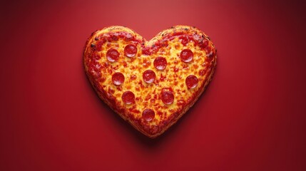 Fototapeta premium Heart shaped pepperoni pizza served on color background,Set of Valentine day,love and romantic banner,dating couple,dinner holiday meal concept,Romantic wedding.