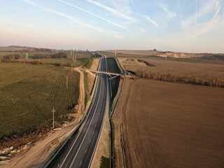 Aerial view of the newly finished bypass and newly built roundabout around Jihlava town, improving...