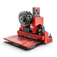 Fototapeta premium A modern red tile cutting machine showcasing advanced design and precision engineering, perfect for professional use.