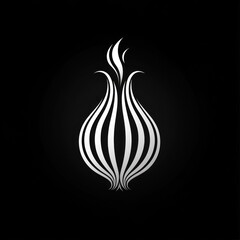 Abstract silver onion graphic on black background.