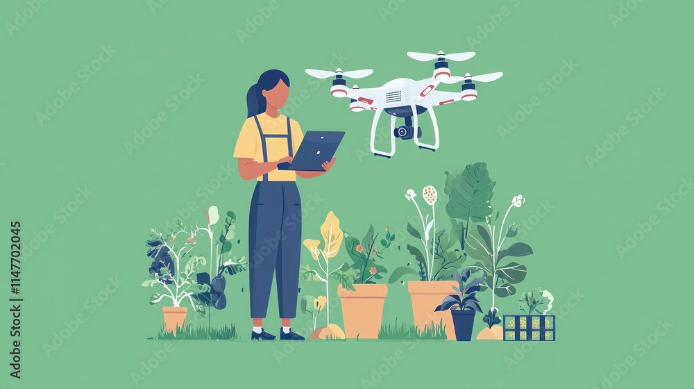 Aufkleber Futuristic AI-Driven Farming: Humans and Drones Collaborating for Optimal Crop Yield