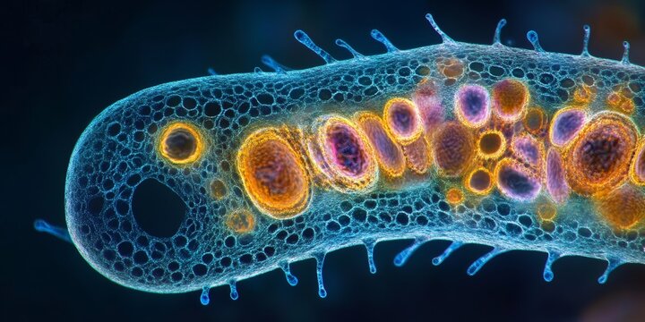 Paramecium caudatum observed using differential interference contrast DIC microscopy with lambda enhancement, showcasing the unique features of Paramecium caudatum in detail.